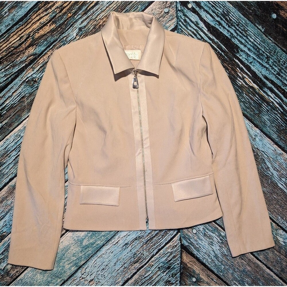 Cache Rina Rossie Size 14 Women's Cream Zip Up Collared Jacket